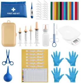 52pcs Puppy Whelping Supplies,Whelping kit,Puppies Birth,Kitten Dog Supplies,Puppy kit,Bottle Feeding kit for Newborn Puppy, Puppy Whelping Collars,Tube,Cord Clamps,Gloves,Digital Thermometer Scale