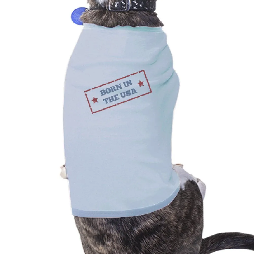 Born In The USA Sky Blue Pets Shirt Cotton American Flag Dog Tshirt