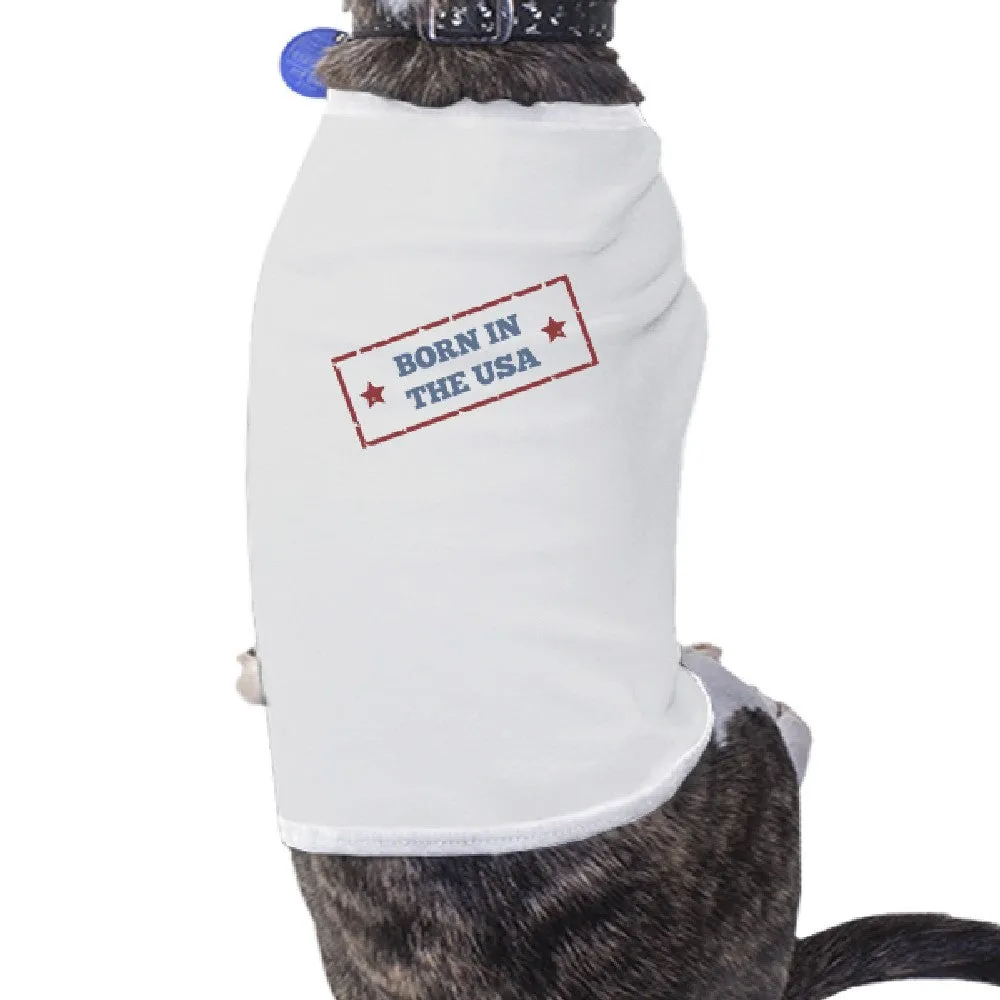 Born In The USA White Small Pets Shirt American Flag Small Dog Tee
