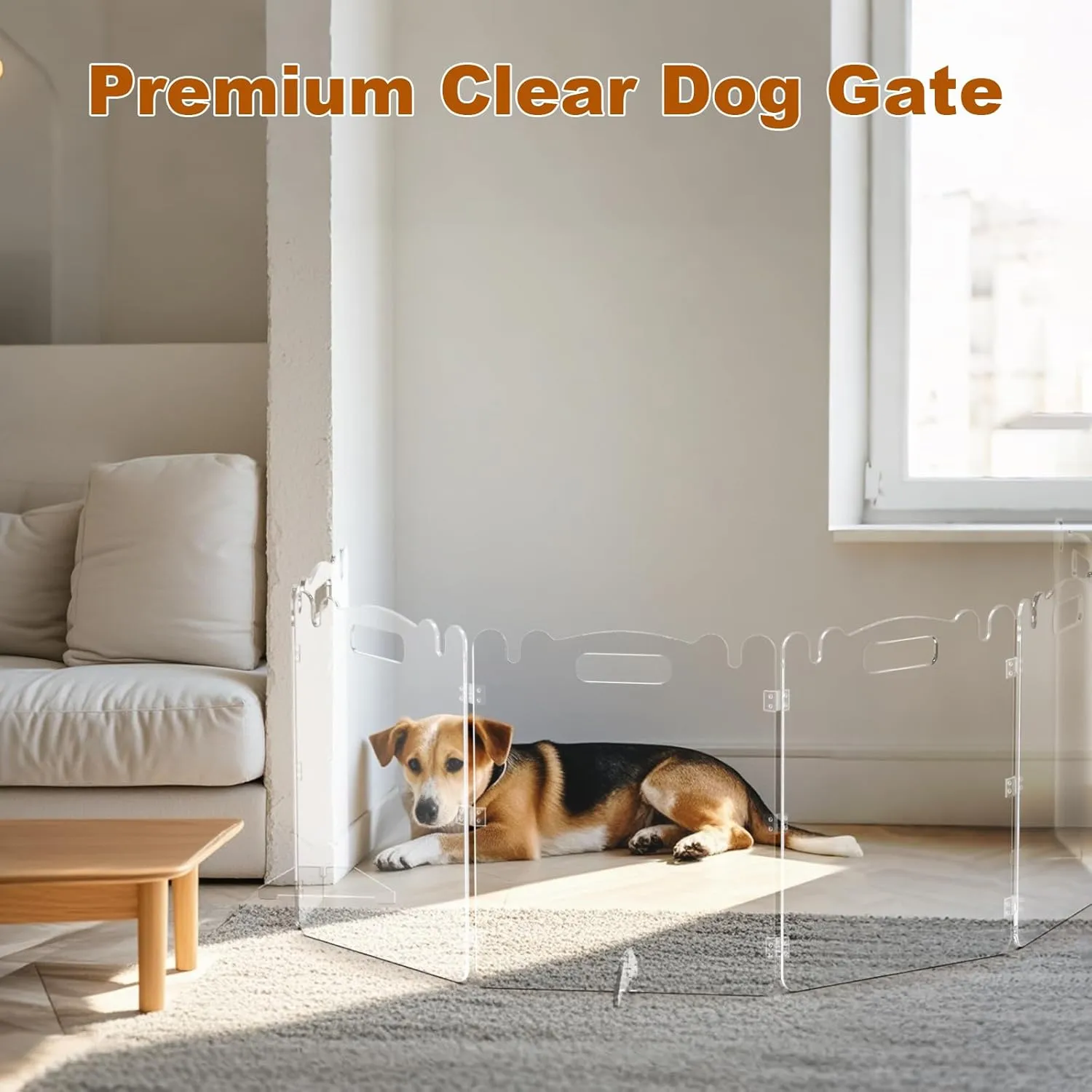 Clear Acrylic Pet Dog Gate - Folding Transparent Gates for Small Dogs Pets - Freestanding Foldable Tall Puppy Doggy Fence Door for Inside Indoor House Doorways Room Divider Barrier