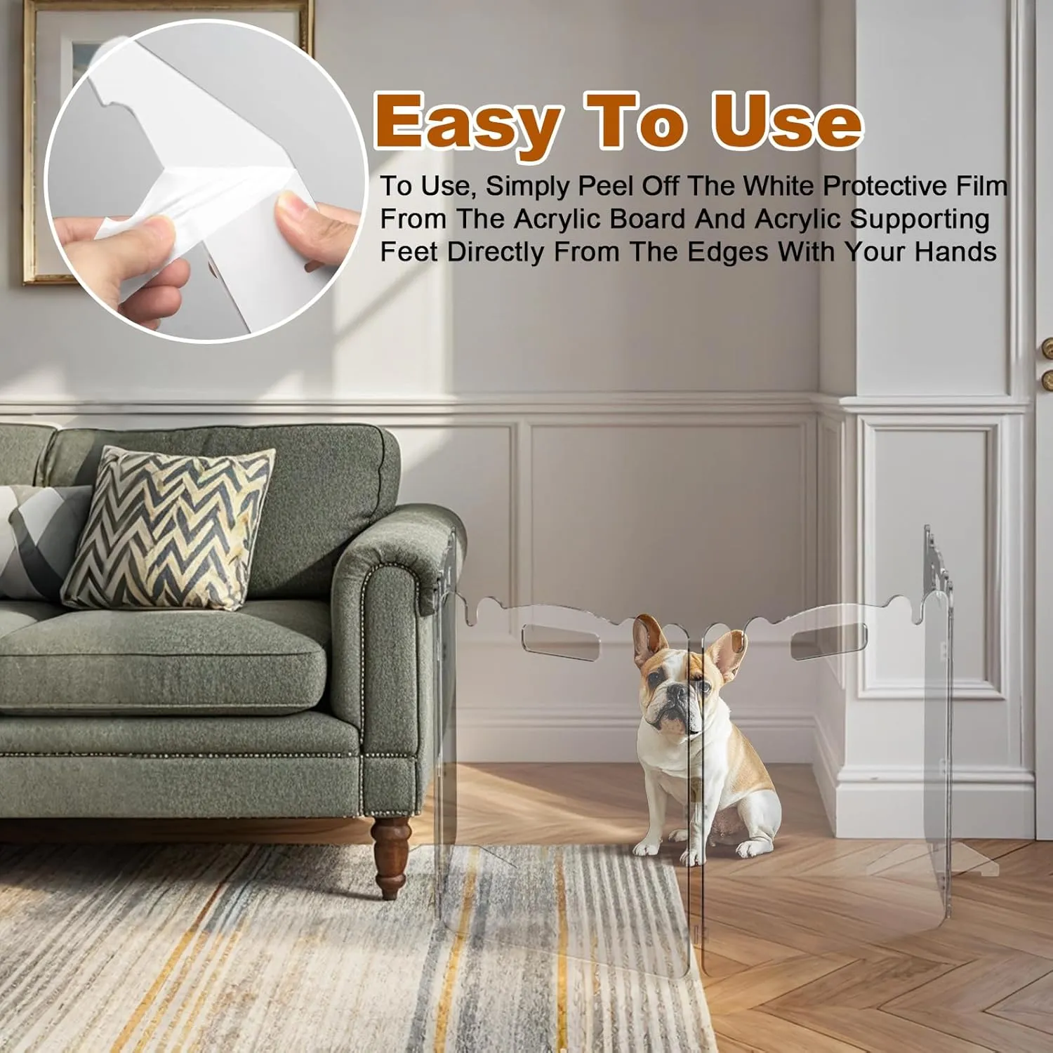 Clear Acrylic Pet Dog Gate - Folding Transparent Gates for Small Dogs Pets - Freestanding Foldable Tall Puppy Doggy Fence Door for Inside Indoor House Doorways Room Divider Barrier
