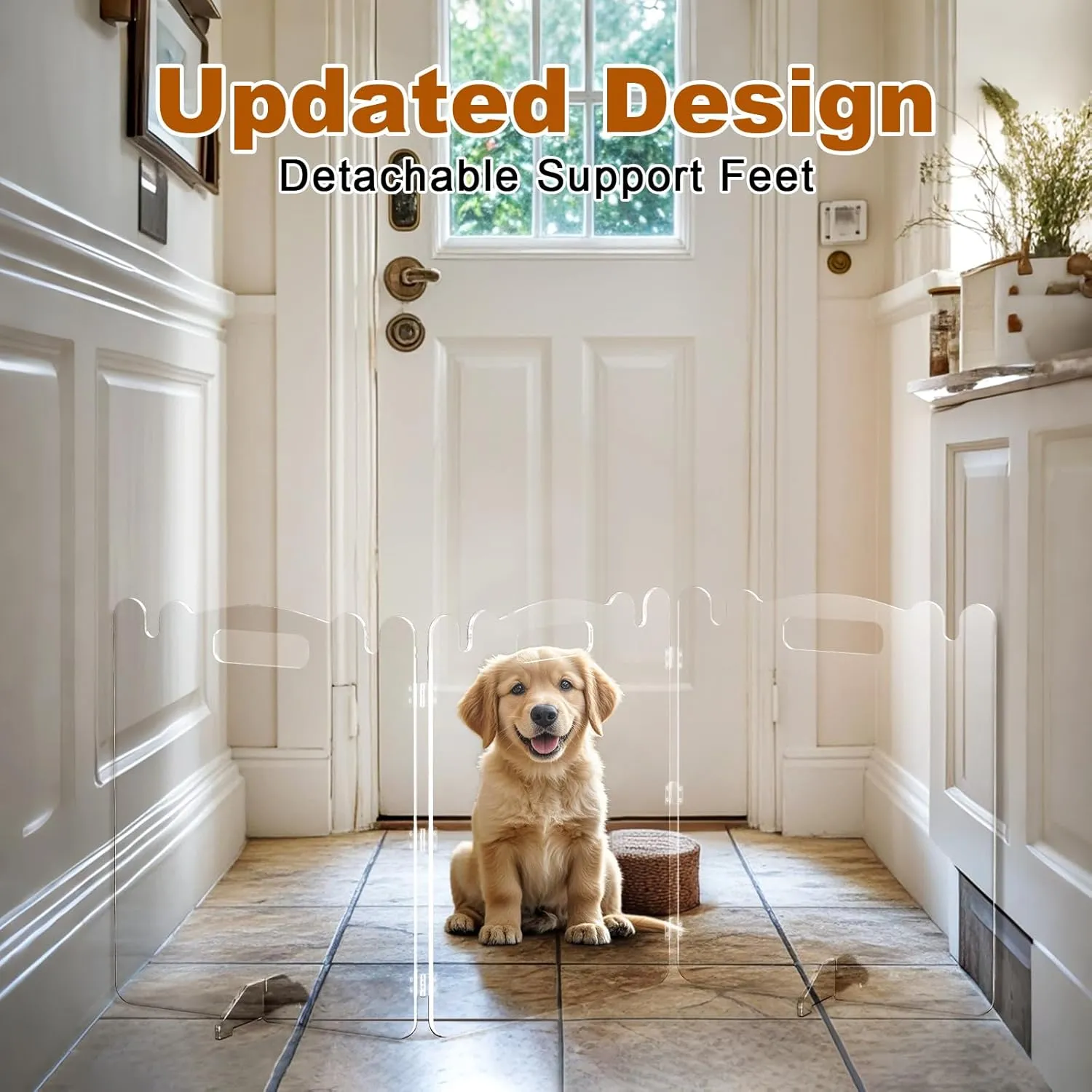 Clear Acrylic Pet Dog Gate - Folding Transparent Gates for Small Dogs Pets - Freestanding Foldable Tall Puppy Doggy Fence Door for Inside Indoor House Doorways Room Divider Barrier