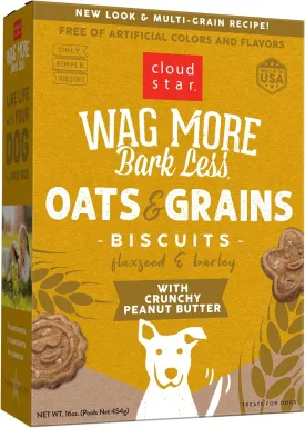 Cloud Star Wag More Bark Less Oats & Grains Crunchy Dog Treats, Peanut Butter, 16 oz. Box