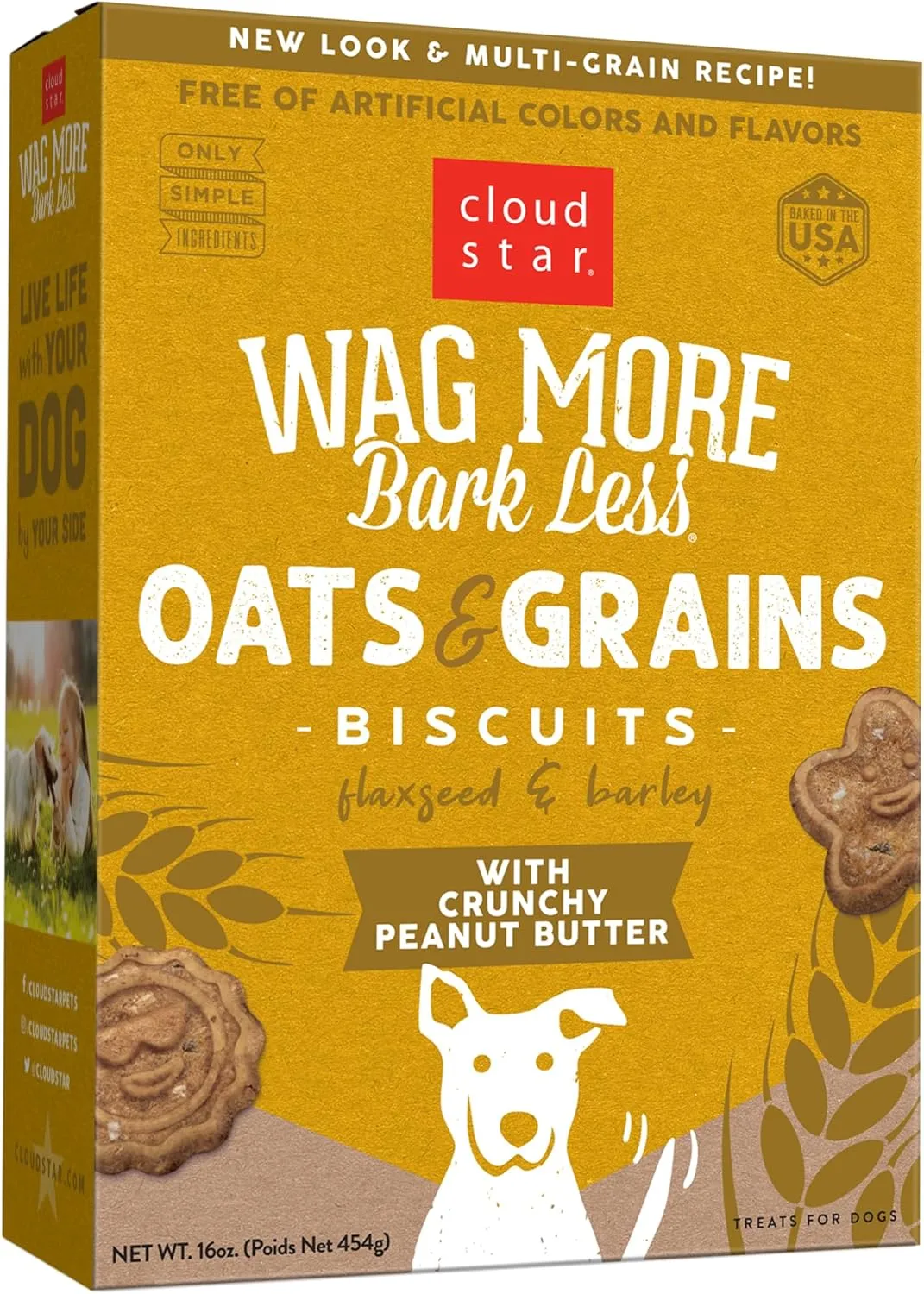 Cloud Star Wag More Bark Less Oats & Grains Crunchy Dog Treats, Peanut Butter, 16 oz. Box