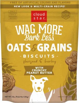 Cloud Star Wag More Bark Less Oats & Grains Crunchy Dog Treats, Peanut Butter, 3 lbs. Pouch