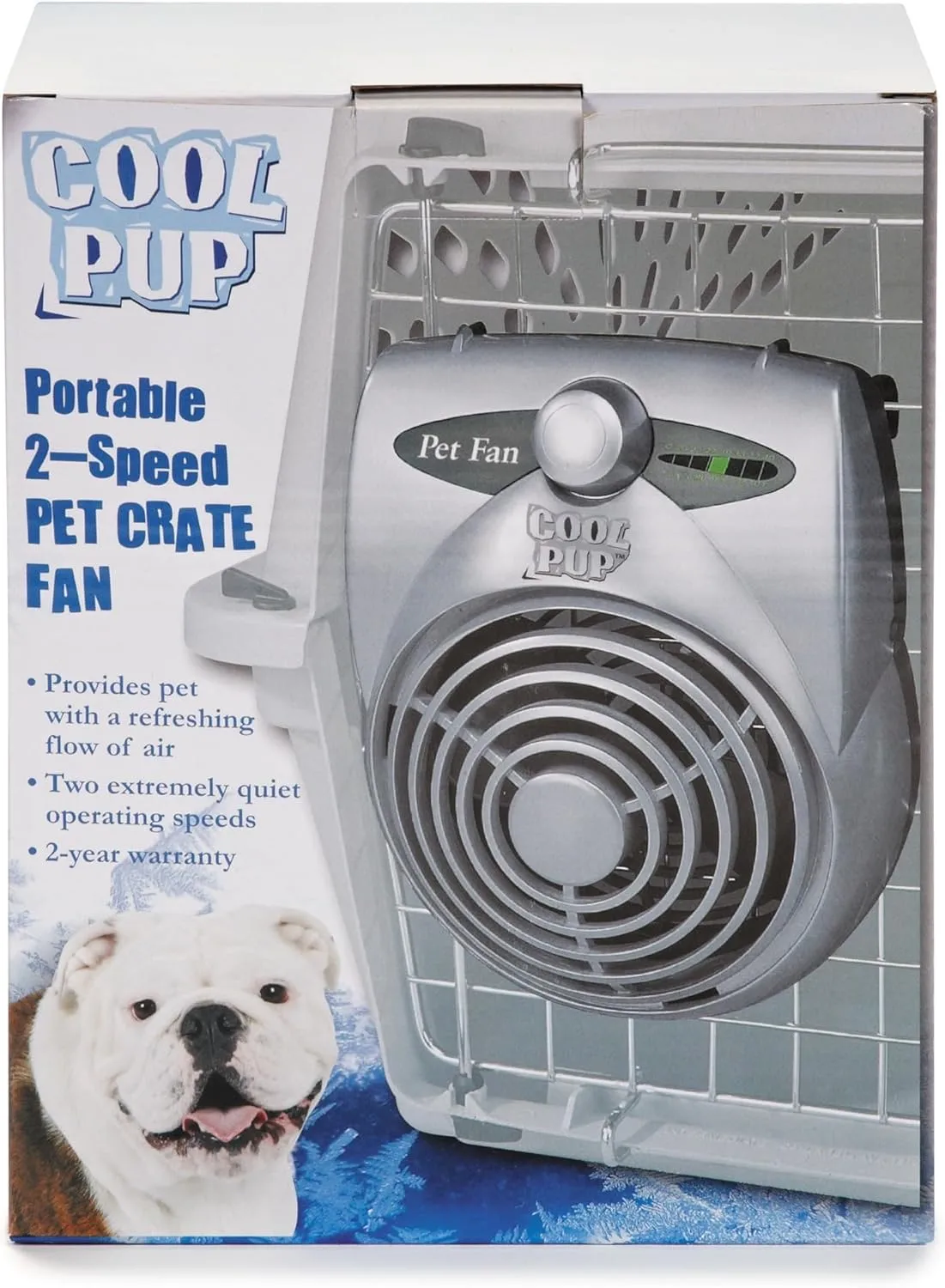Cool Pup Crate Fan, 8x6.25x2.5 in Size  Quiet Battery Fan Keeps Dogs & Cats Cool with Built-in Thermometer, Silver