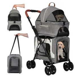 Detachable Double Dog Stroller for 2 Dogs/Cats, 3 in 1 Pet Stroller, Portable Waterproof Pet Jogging Carrier Cart with Four Wheels, Foldable Pet Cart for Travel