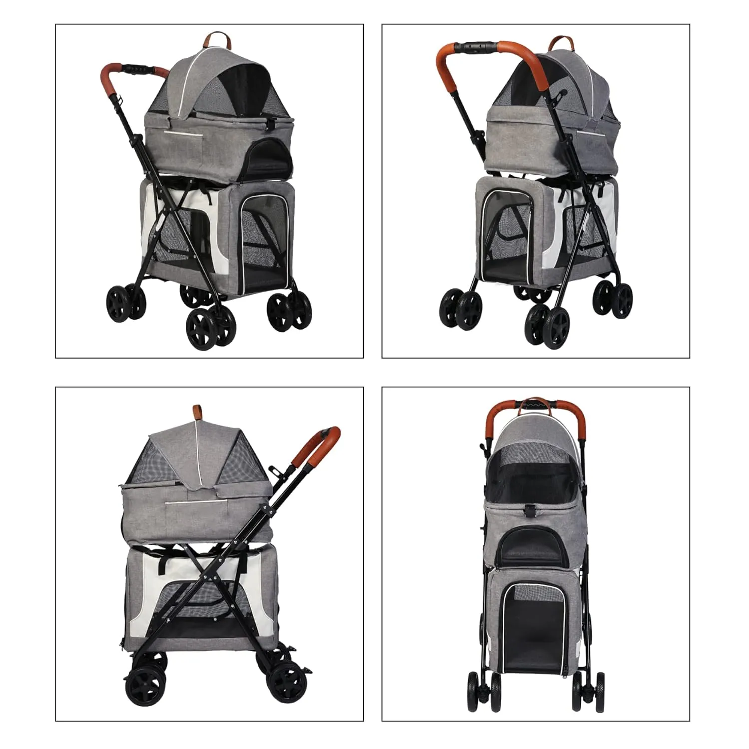 Detachable Double Dog Stroller for 2 Dogs/Cats, 3 in 1 Pet Stroller, Portable Waterproof Pet Jogging Carrier Cart with Four Wheels, Foldable Pet Cart for Travel
