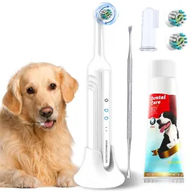 Dog Tooth Brushing Kit,Sonic Electric Toothbrush for Dog,Plaque and Tartar Remover,Dog Toothbrush and Toothpaste&Fingerbrush (White)
