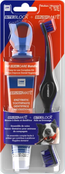 Doggy Breath to Doggy Fresh Dog Dental Care Kit Includes Enzymatic Toothpaste, Dual Brush Head Toothbrush with Angled Bristles and Blue Bite Block to Gently Keep Pets Jaw Open (Blue, Medium)