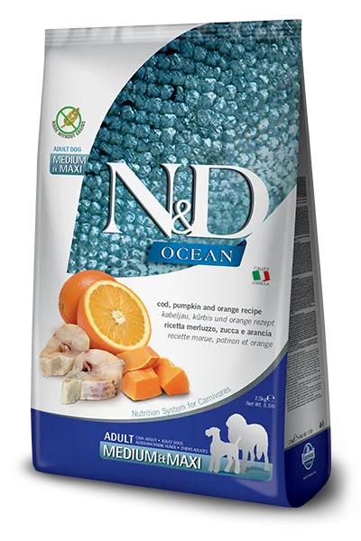 Farmina N&D Ocean Cod, Pumpkin & Orange Adult Medium & Maxi Dog Food