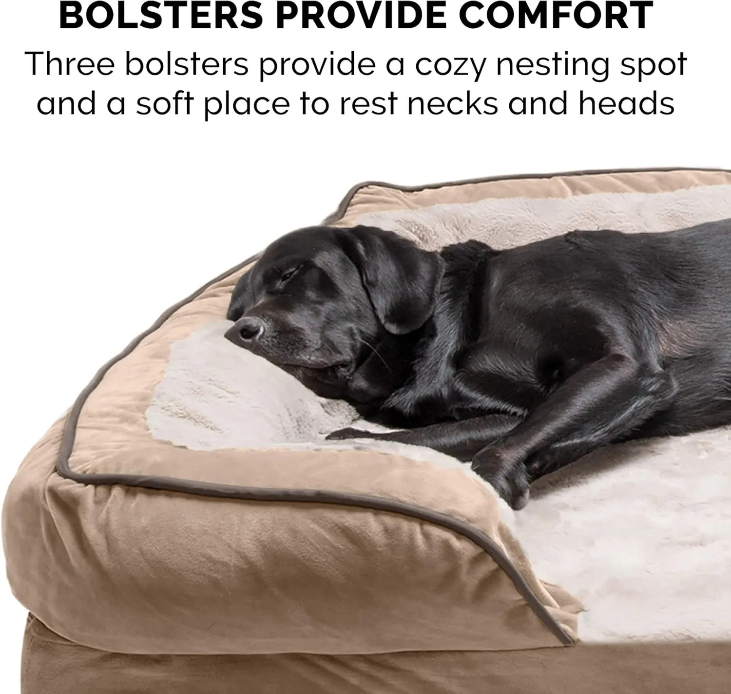Furhaven Memory Foam Dog Bed for Large Dogs w/ Removable Bolsters & Washable Cover, For Dogs Up to 95 lbs - Plush & Velvet Waves Perfect Comfort Sofa - Brownstone, Jumbo/XL