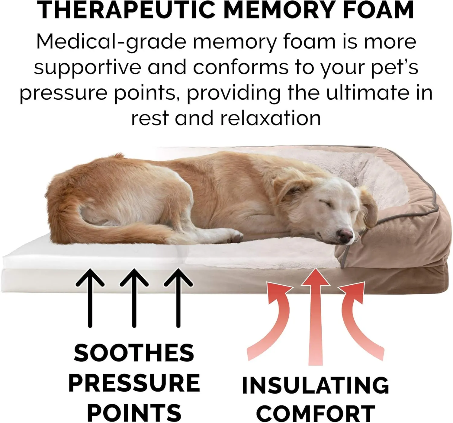 Furhaven Memory Foam Dog Bed for Large Dogs w/ Removable Bolsters & Washable Cover, For Dogs Up to 95 lbs - Plush & Velvet Waves Perfect Comfort Sofa - Brownstone, Jumbo/XL