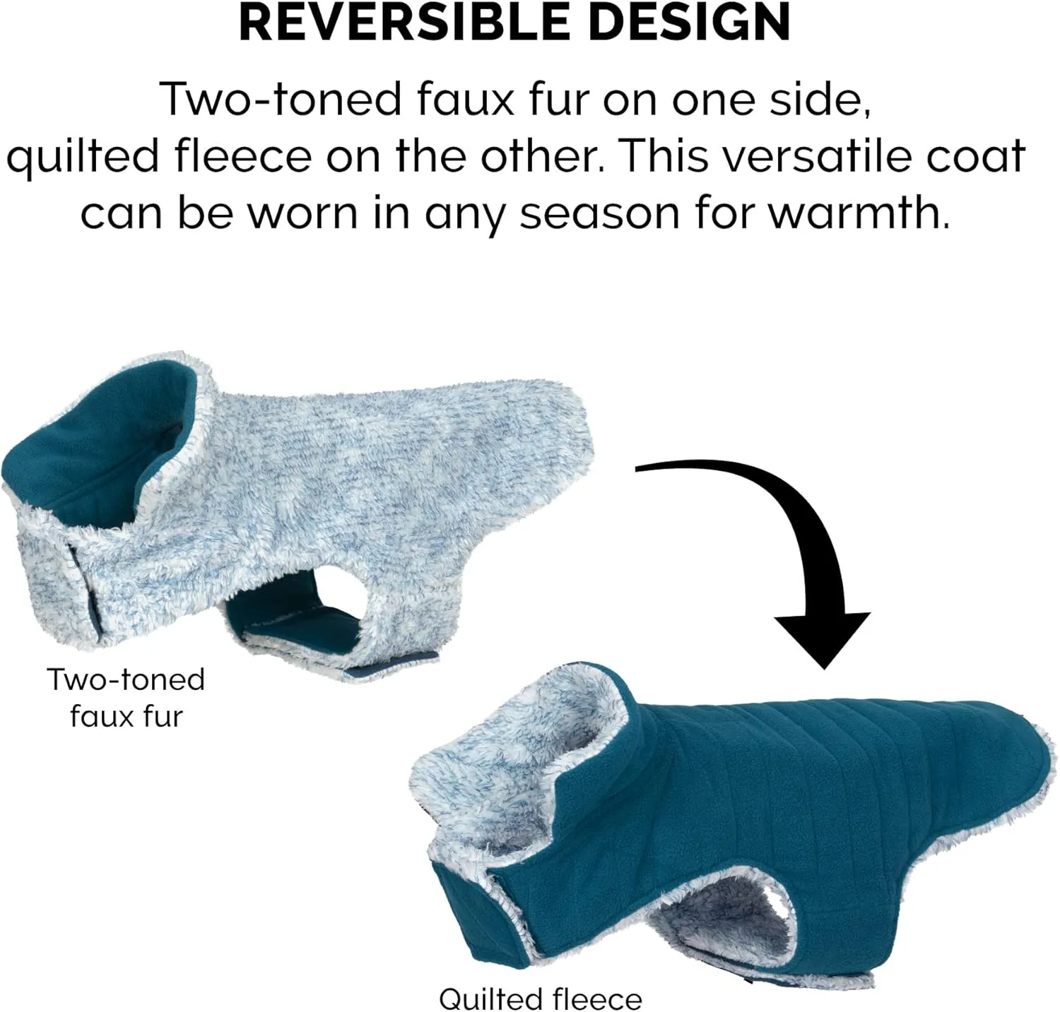 Furhaven Reversible XS Dog Coat, Washable & Insulating w/ Leash Access - Two-Tone Faux Fur & Quilted Fleece Flex-Fit Jacket - Marine Blue, Extra Small
