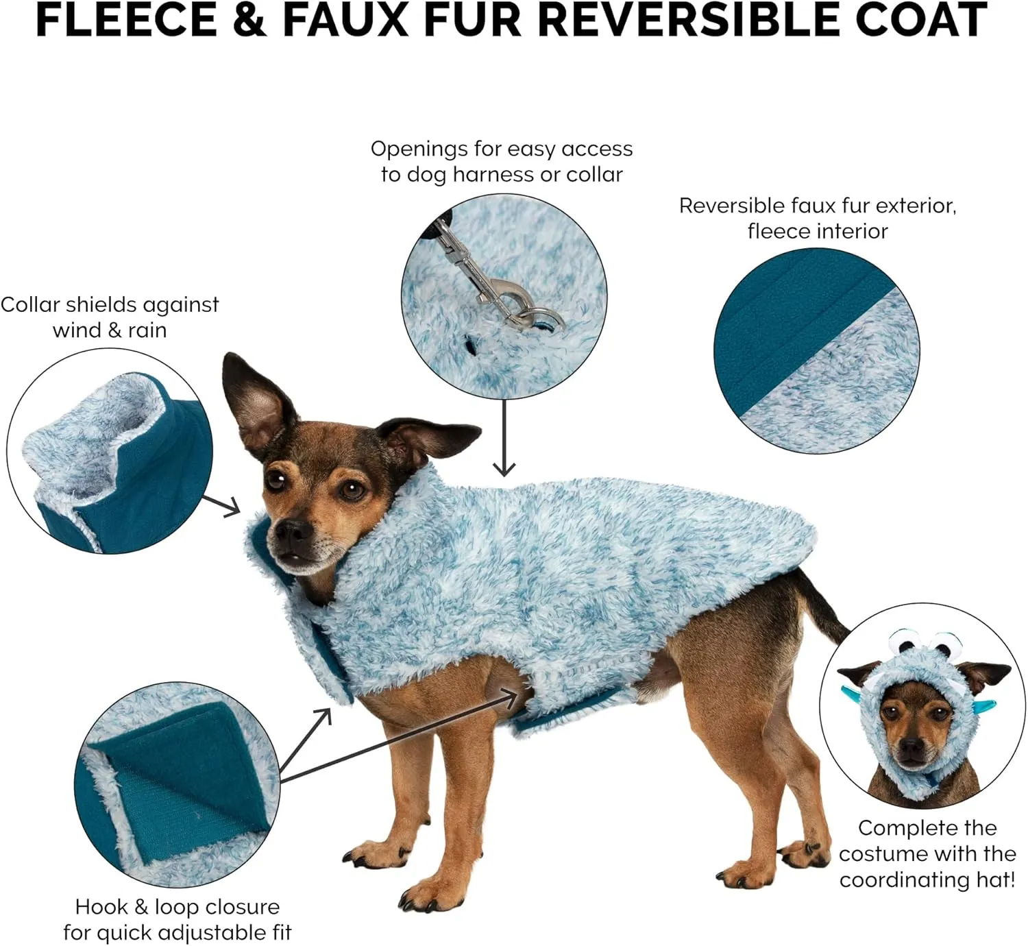 Furhaven Reversible XS Dog Coat, Washable & Insulating w/ Leash Access - Two-Tone Faux Fur & Quilted Fleece Flex-Fit Jacket - Marine Blue, Extra Small