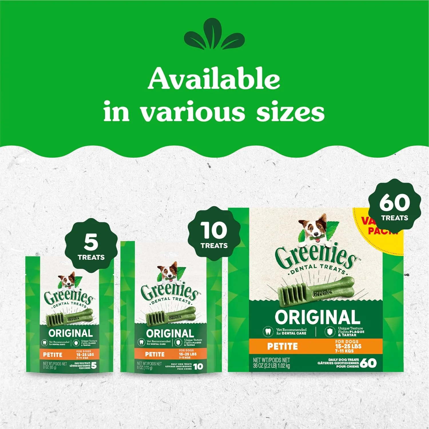Greenies Original Petite Natural Dental Care Dog Treats, 36 oz. Pack (60 Treats)