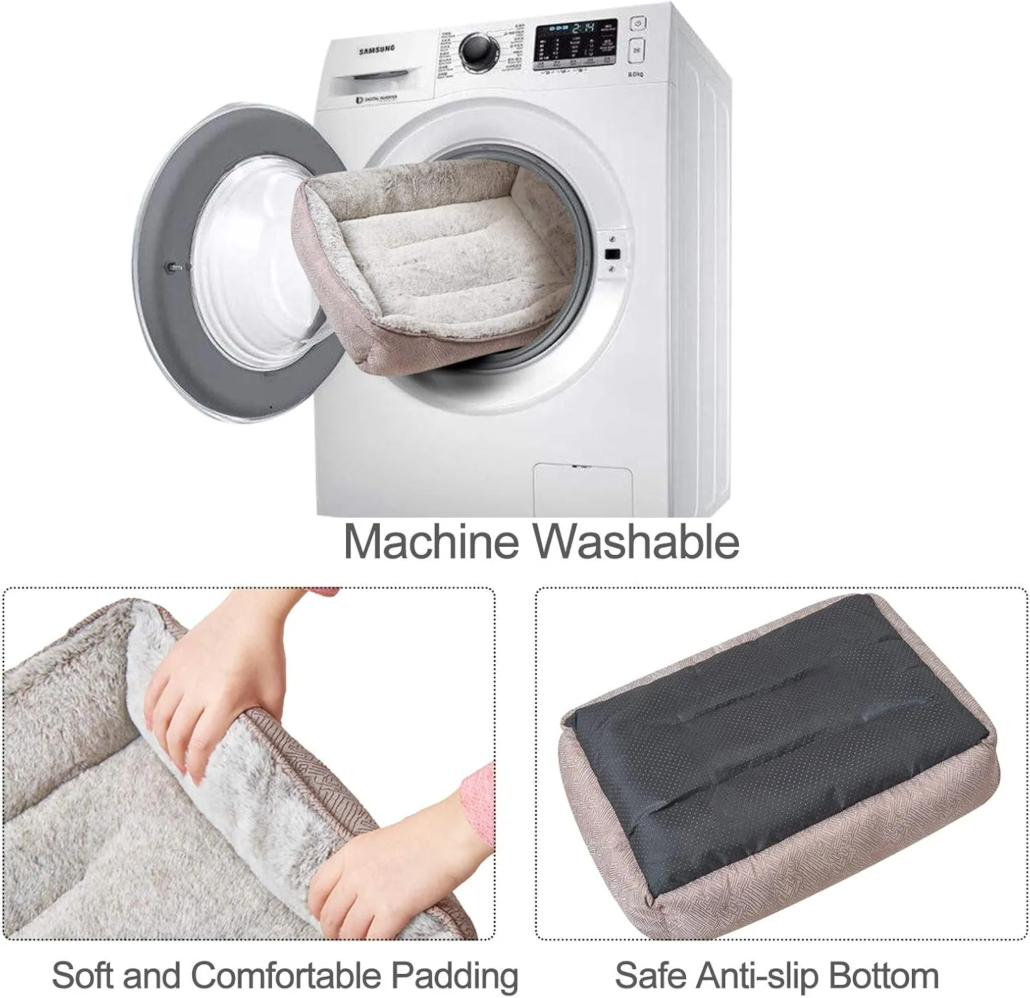 JOYELF Dog Bed Washable Calming Pet Bed, Anti Anxiety Cat Bed & Sofa, Cute Plush Pet Bed for Medium Dog and Cat - Medium Rectangle