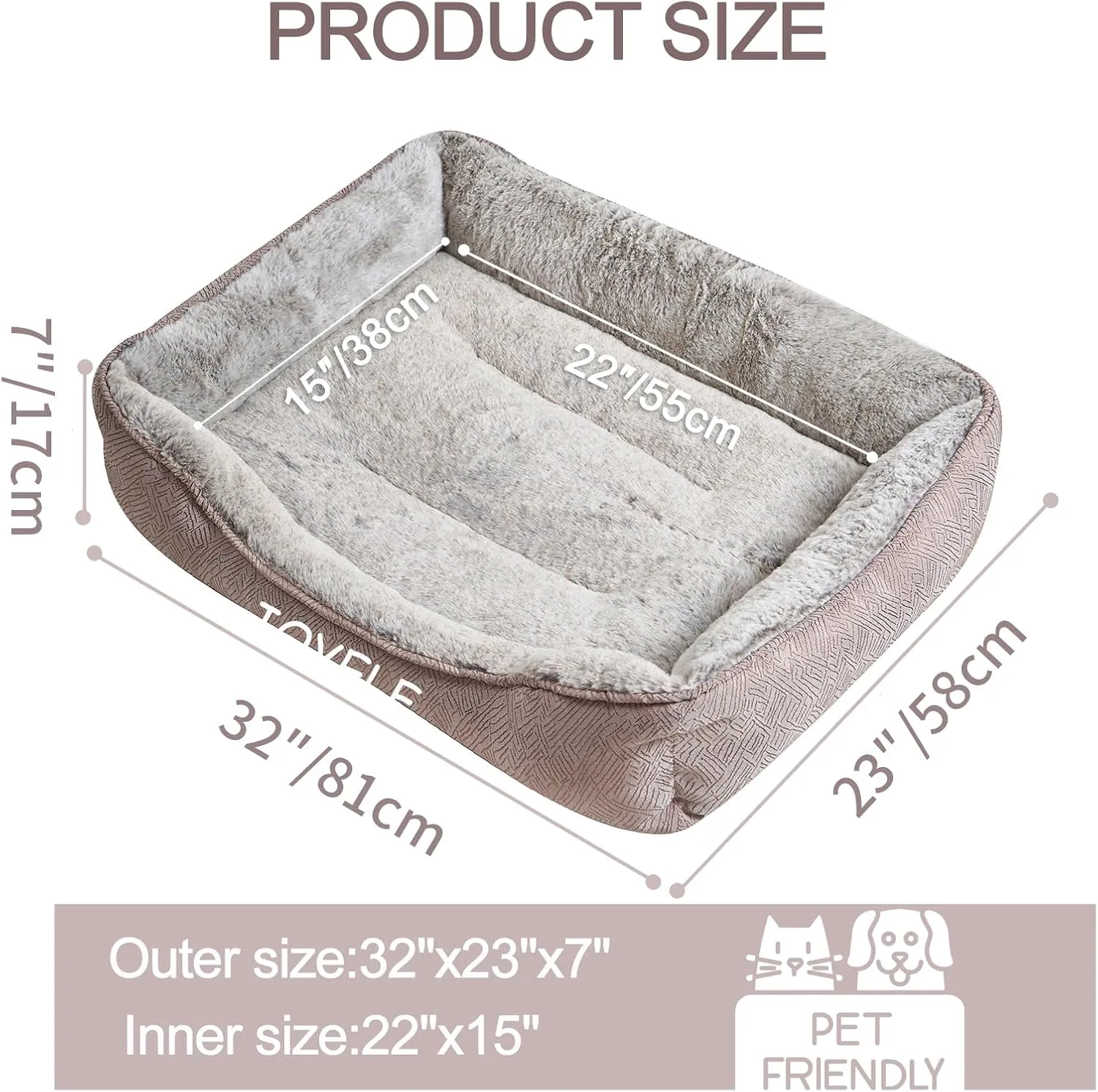JOYELF Dog Bed Washable Calming Pet Bed, Anti Anxiety Cat Bed & Sofa, Cute Plush Pet Bed for Medium Dog and Cat - Medium Rectangle