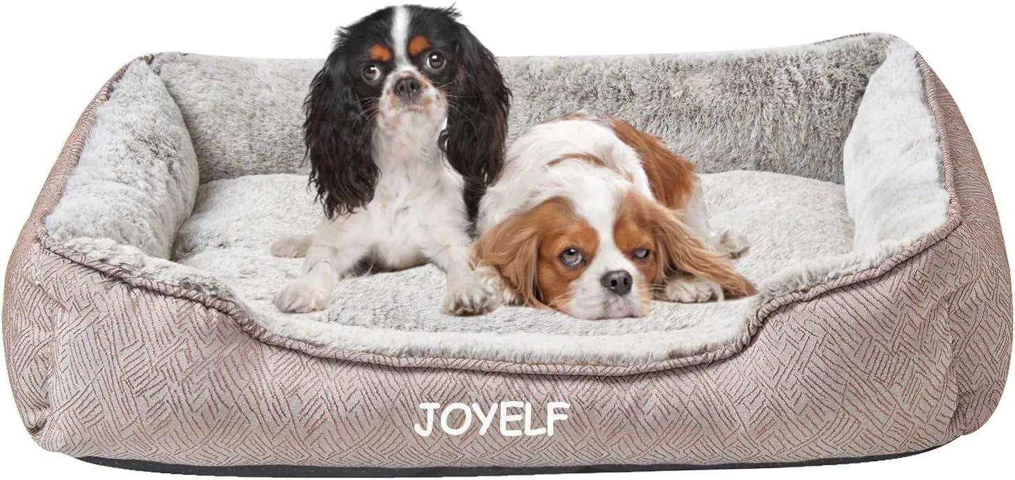 JOYELF Dog Bed Washable Calming Pet Bed, Anti Anxiety Cat Bed & Sofa, Cute Plush Pet Bed for Medium Dog and Cat - Medium Rectangle
