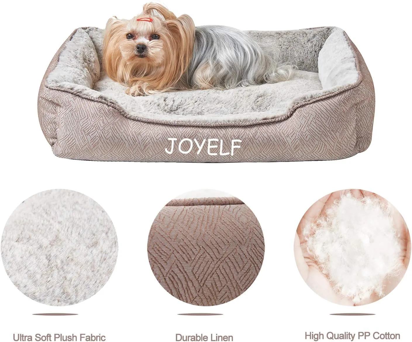 JOYELF Dog Bed Washable Calming Pet Bed, Anti Anxiety Cat Bed & Sofa, Cute Plush Pet Bed for Medium Dog and Cat - Medium Rectangle