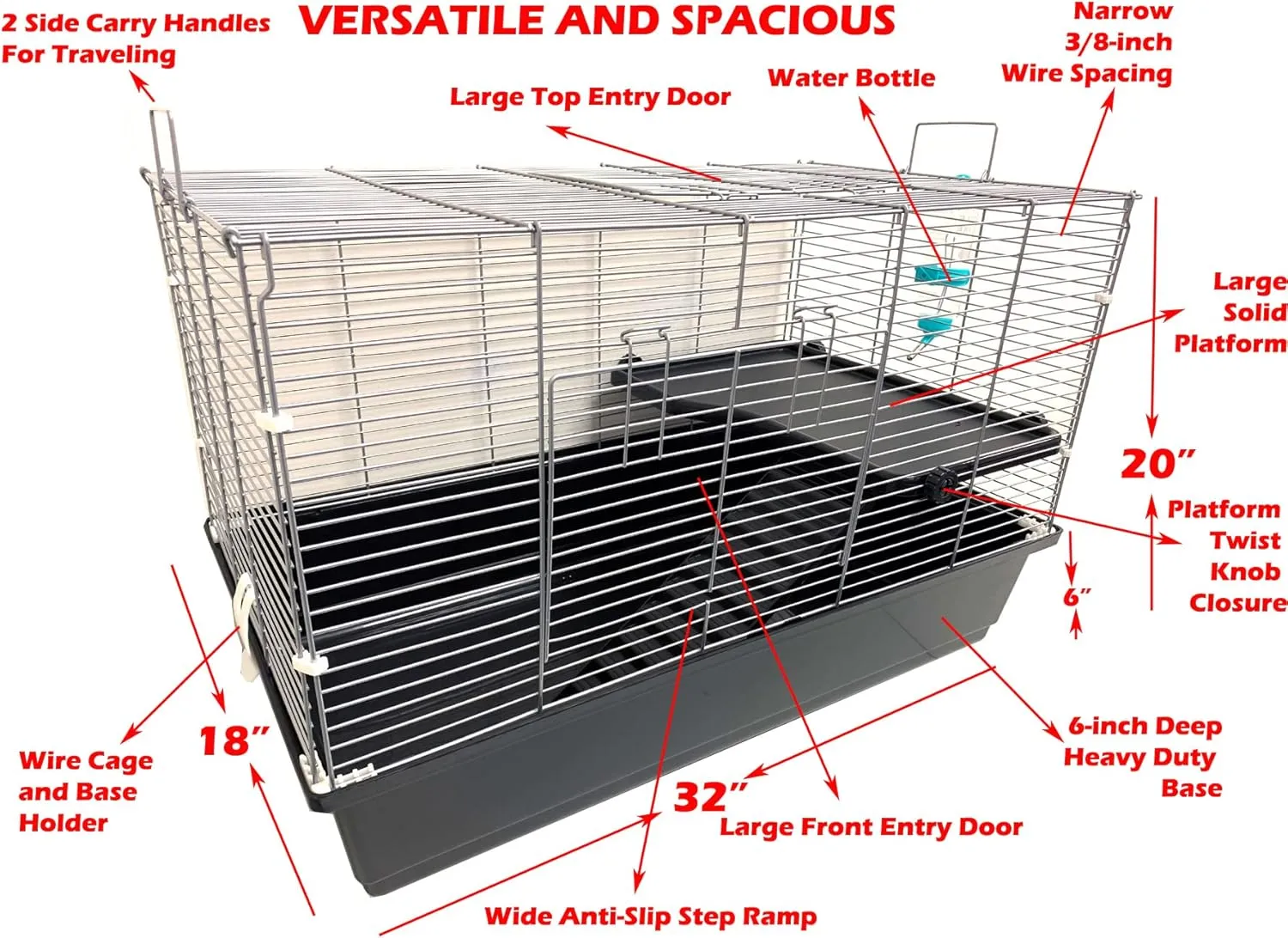 Large Pet Products Universal 2-Level Small Animals Home Critters Habitat Cage Narrow 3/8-inch Wire Spacing for Wide Variety Exotics Animal Hamster Rat Mice Mouse Gerbil Guinea Pig Chinchillas Ferret