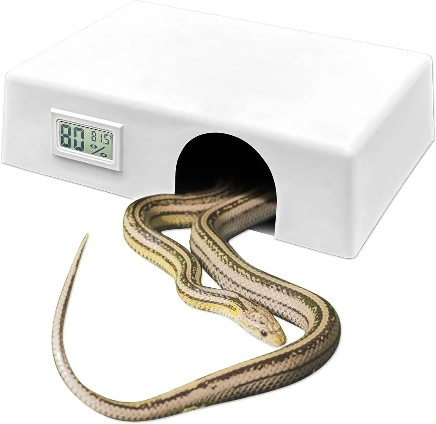 Large Reptile Hide Box with Front Thermometer/Hygrometer - Ideal Humidity Shelter for Lizards, Geckos, Snakes, Including Ball Pythons - Durable & Easy Clean