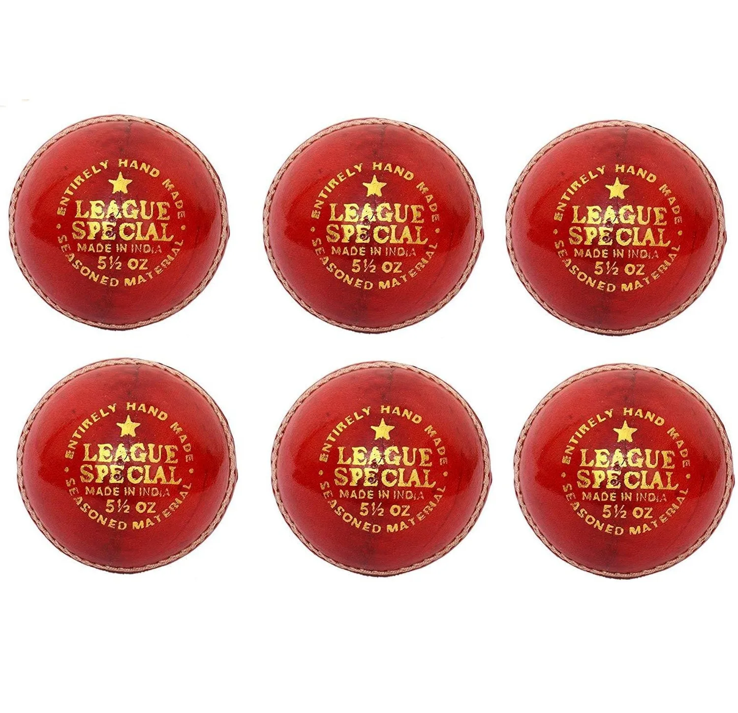 League Special Red Leather Cricket Ball Hard Hand Stitched Premium Grade Four Piece (Pack of 6)
