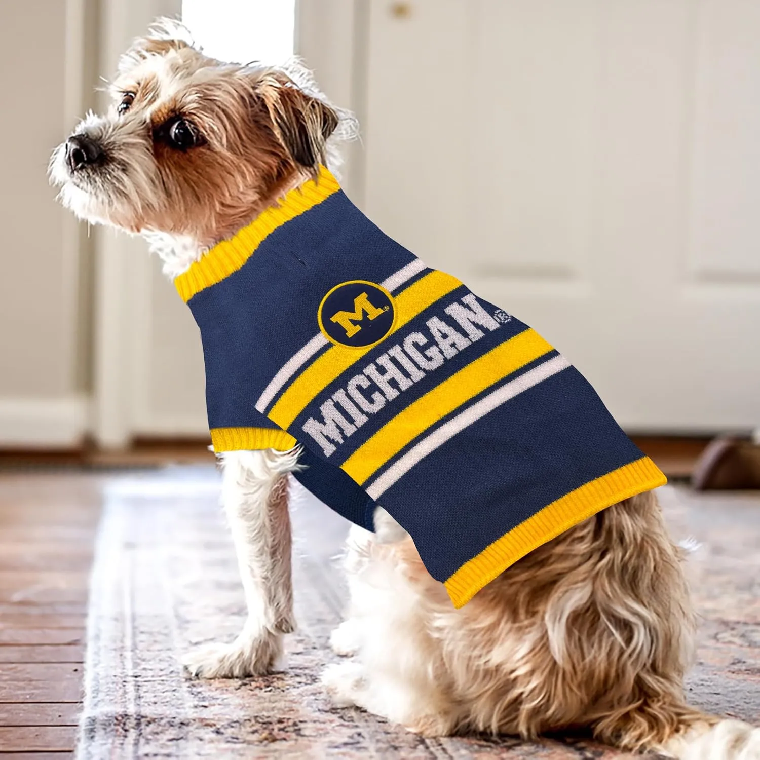 NCAA Michigan Wolverines Dog Sweater, Size Extra Small. Warm and Cozy Knit Pet Sweater with NCAA Team Logo, Best Puppy Sweater for Large and Small Dogs