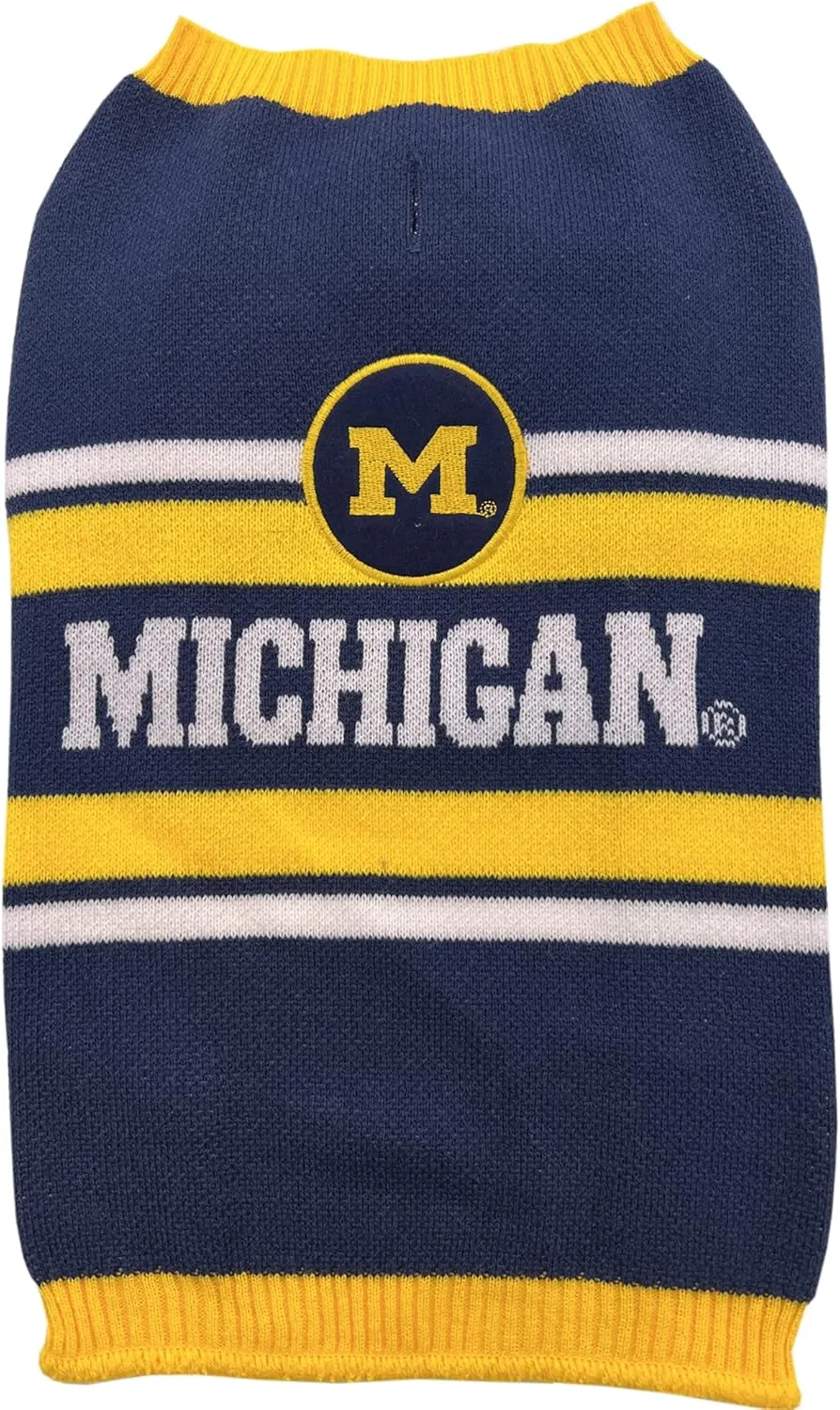 NCAA Michigan Wolverines Dog Sweater, Size Extra Small. Warm and Cozy Knit Pet Sweater with NCAA Team Logo, Best Puppy Sweater for Large and Small Dogs