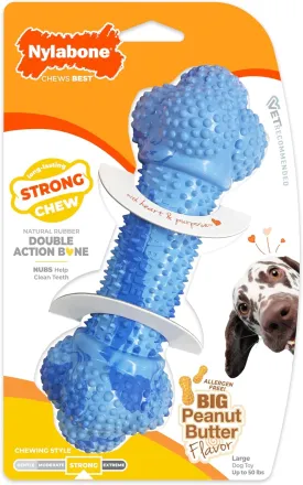 Nylabone Double Action Bone Strong Chew Toy for Dogs, Natural Rubber Dog Toy for Boredom, Peanut Butter Flavor, Large Dogs - Up to 50 lbs, 1 Count