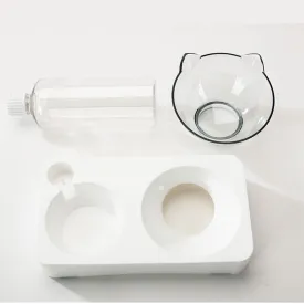 PAWS ASIA Wholesale Plastic Elevated Tilted Dual Purpose Water And Food Cat Bowl With Bottle