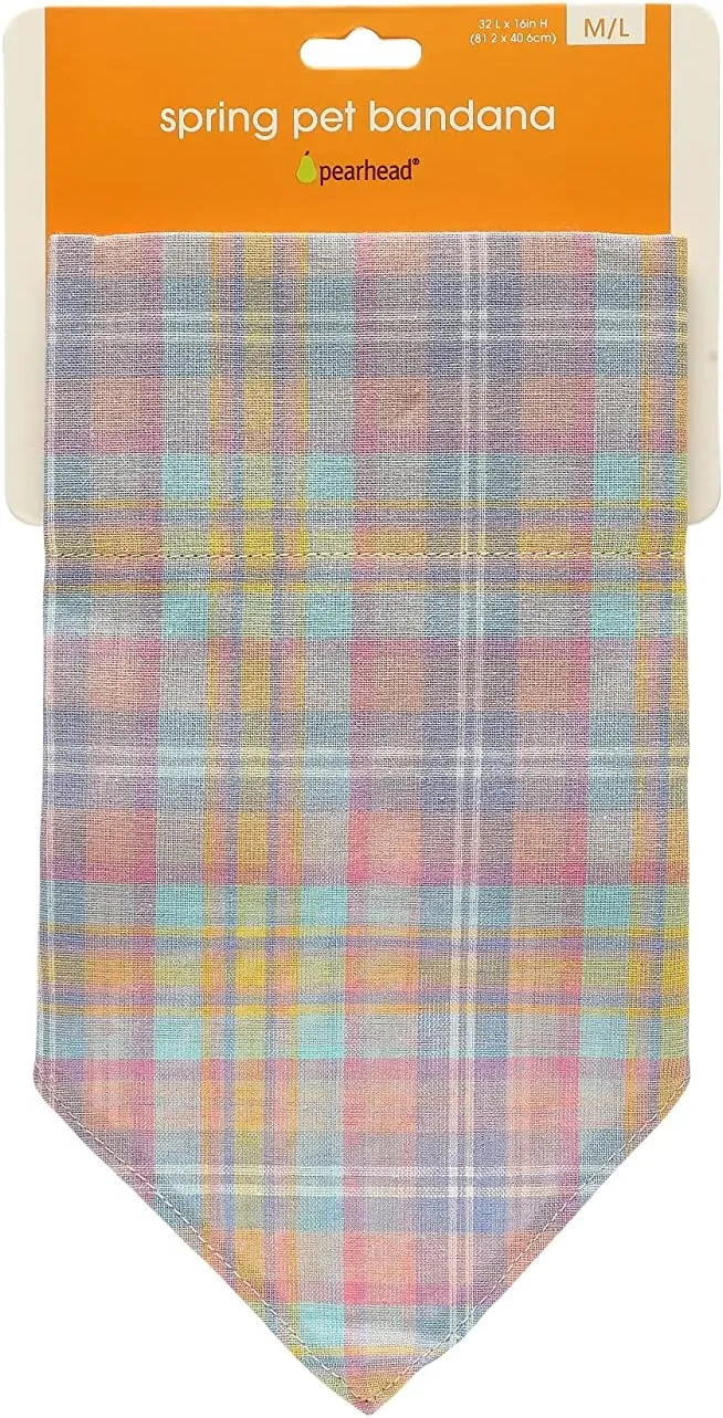 Pearhead Pet Pastel Plaid Bandana, Easter Pet Bandana, Spring Pet Gifts,Slide-On Dog Bandana, Pet Apparel, Pet Accessory, Pet Owner Gift Ideas, Medium/Large, M/L