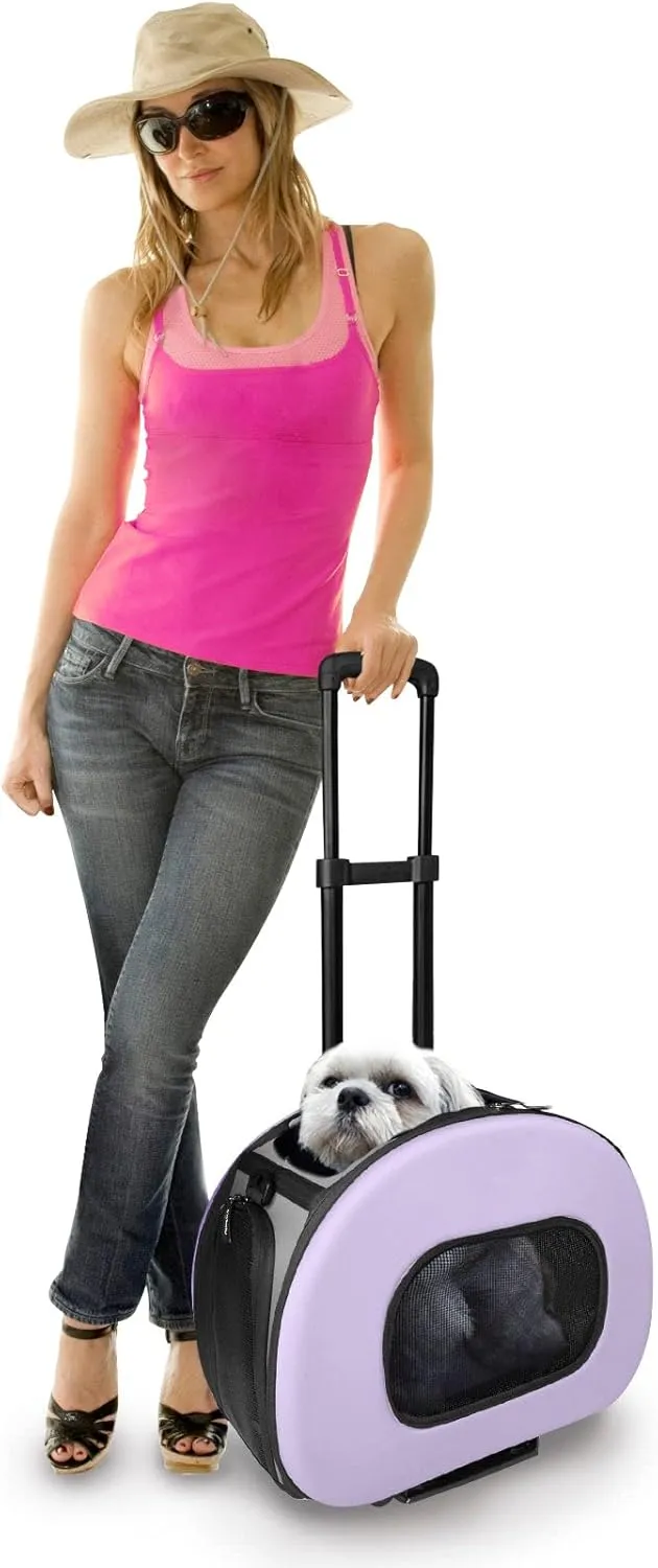 PET LIFE 'Final Destination' Airline Approved 2-in-1 Tough-Shell Wheeled Collapsible Travel Fashion Pet Dog Carrier Crate, One Size, Purple