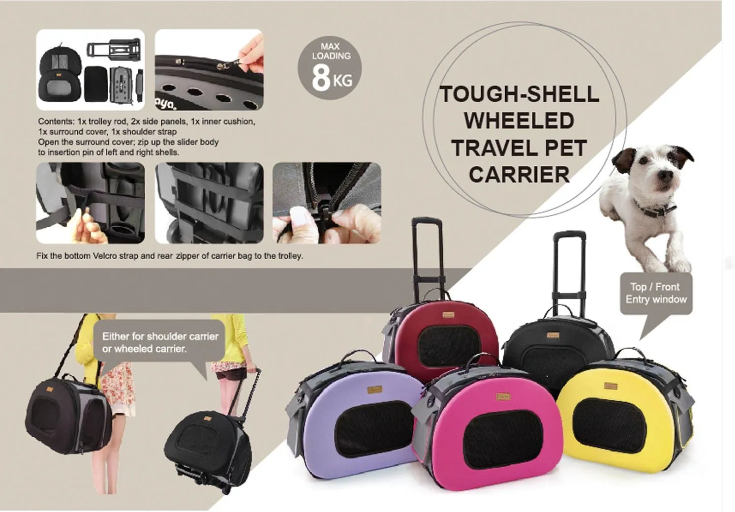 PET LIFE 'Final Destination' Airline Approved 2-in-1 Tough-Shell Wheeled Collapsible Travel Fashion Pet Dog Carrier Crate, One Size, Purple