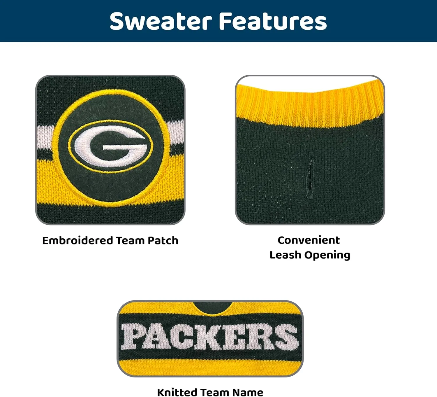 Pets First NFL Green Bay Packers Dog Sweater, Size Extra Small. Warm and Cozy Knit Pet Sweater with NFL Team Logo, Best Puppy Sweater for Large and Small Dogs, Team Color (GBP-4179-XS)