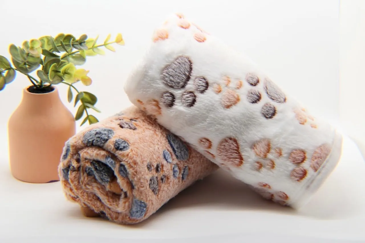 Premium Fleece Pet Blanket/Throw for Dog Cat Puppy Kitten Small Animal (White/Pink/Brown, Medium)