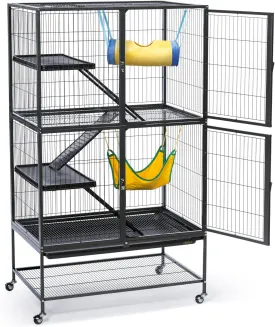 Prevue Pet Products Feisty Ferret Home with Stand, Black Hammertone with Hammock and Suede Ferret Tunnel 485