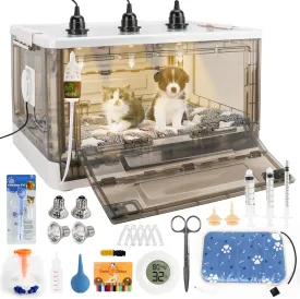 Puppy Incubator with Heating - Incubator for Puppies,Incubators for Newborn Puppies and Kittens,Small Mammal 3Heat Lamp (85L)