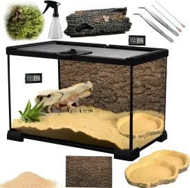 Reptile Glass Terrarium Tank 30 Gallon 8x8x8 Inch with Front Opening Top Screen, Ventilation Escape Proof Lid