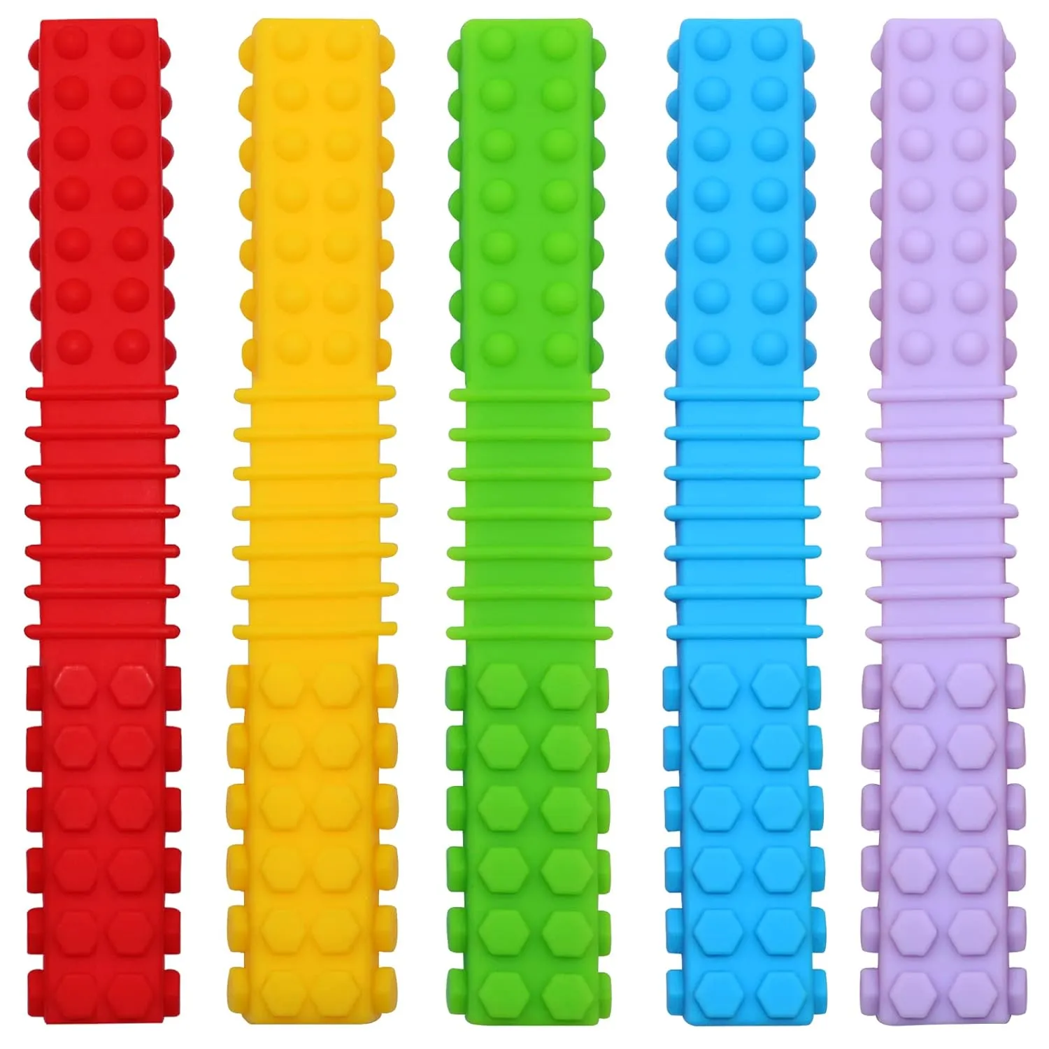 Sensory Chew Toys for Autistic Children, 5 Pack Silicone Chew Tube Teething Sticks Toys for Autism, ADHD, SPD, Chewies with Special Needs, Oral Motor Chewy Tool for Sensory Kids Chewer (Rainbow A)