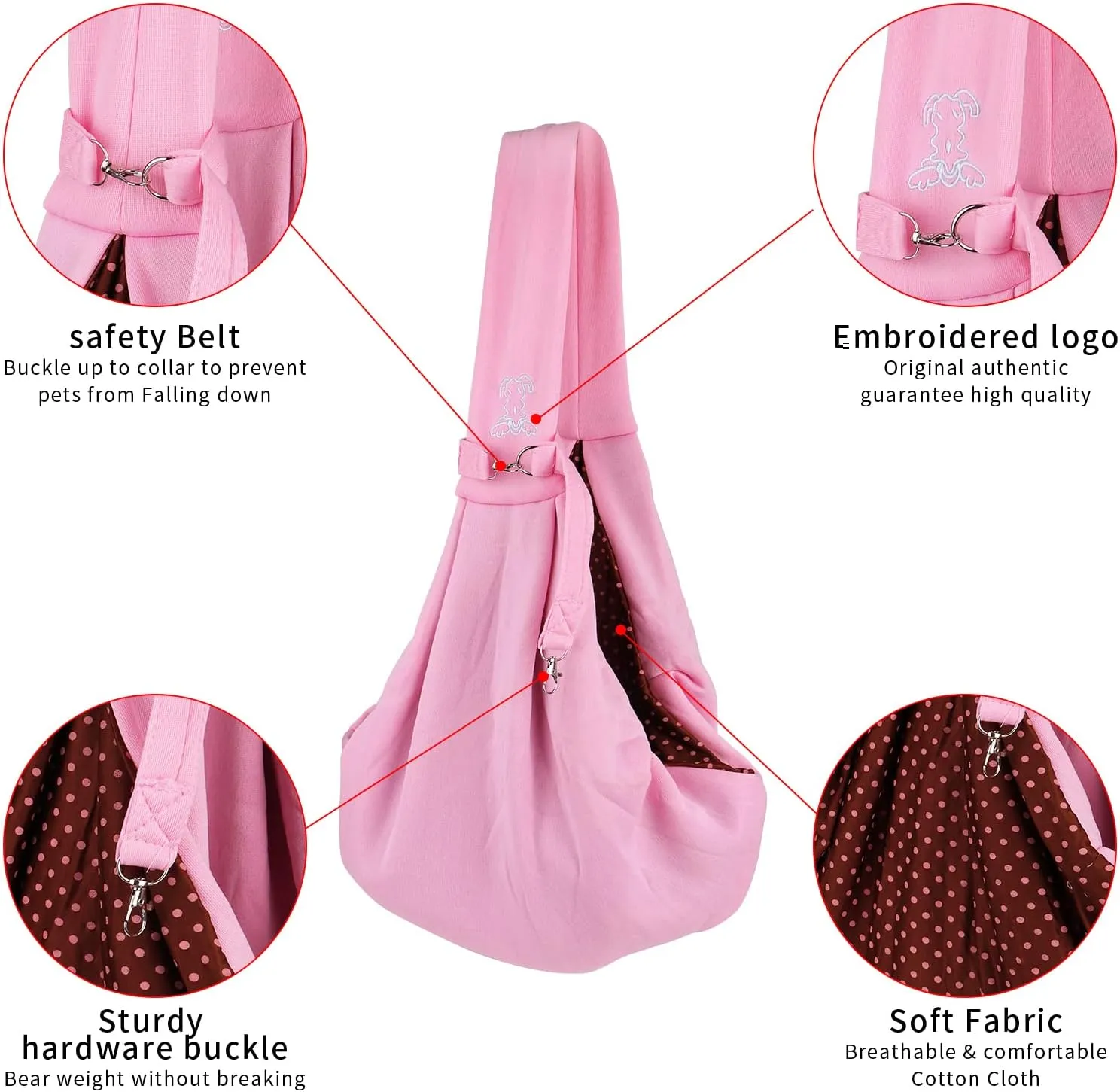 Small Dog Cat Sling Carrier,Hands Free Reversible Pet Carriers Bag,Pet Carrier Shoulder Crossbody Pet Slings Suitable for Puppy, Small Dogs, and Cats for Outdoor Travel (Pink)