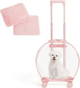 VETRESKA Pet Carrier with 2 Mats, Pink Pet Transport Luggage with Wheels and Telescopic Handle, Pet Travel Carrier for Small & Medium Dogs/Cats